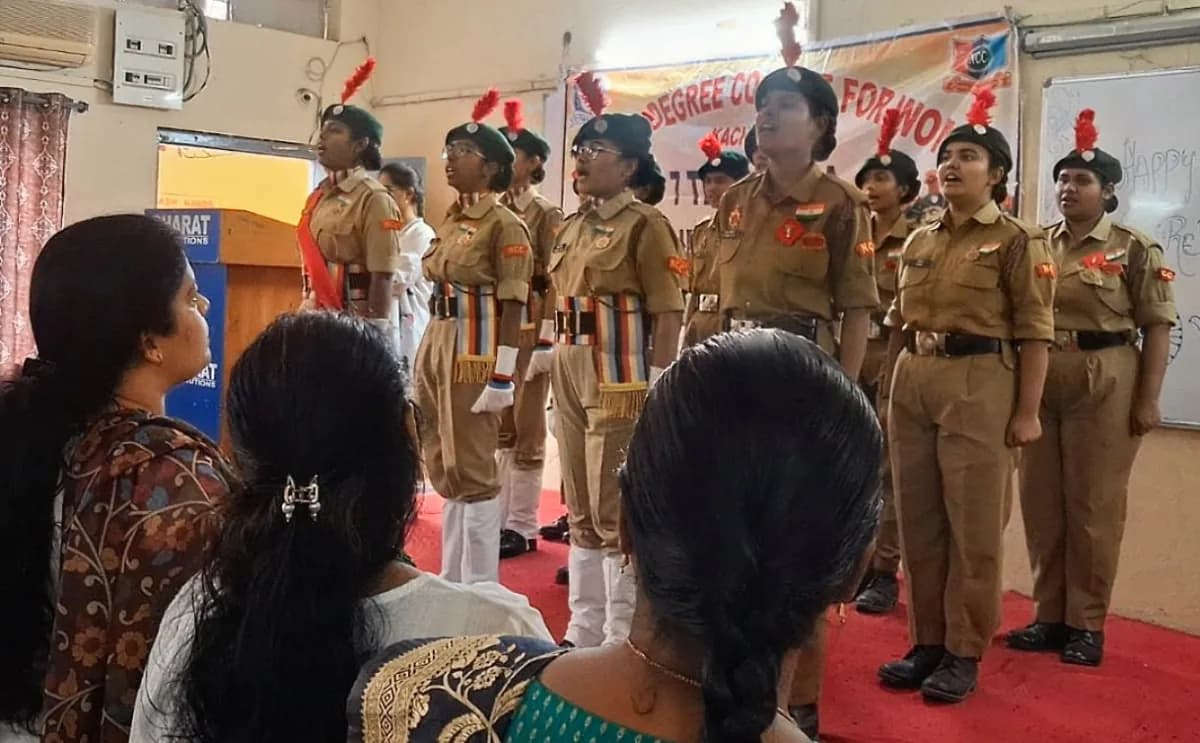 NCC cadets performing the national anthem at a college event