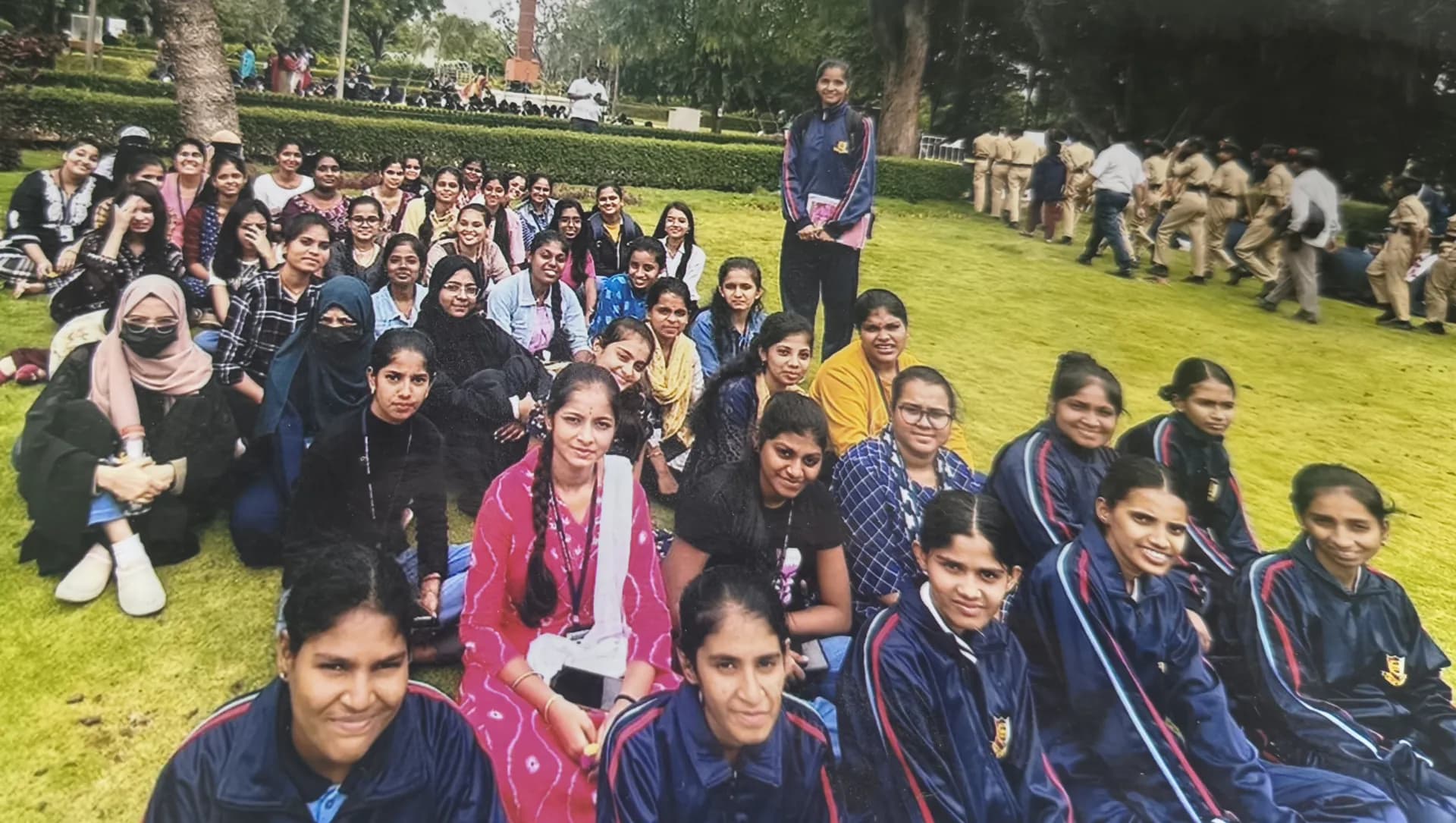 Bharat college students gathered together during a campus outing
